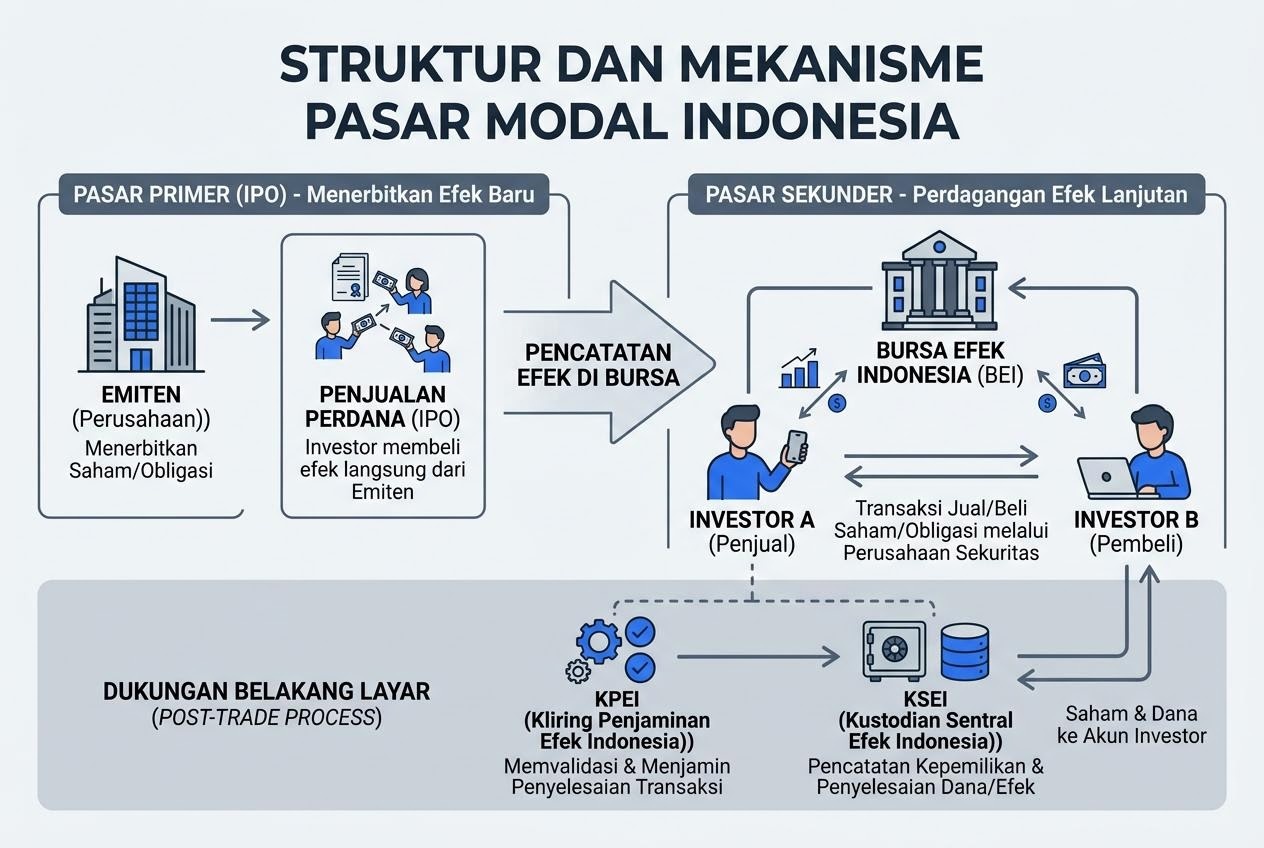 Diagram alur pasar primer dan pasar sekunder dalam pasar modal